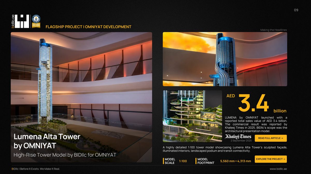 BIDllc Company Profile — page 9: FLAGSHIP PROJECT | OMNIYAT DEVELOPMENT READ FULL ARTICLE → EXPLORE THE PROJECT → 2 September 2025 Lumena Alta