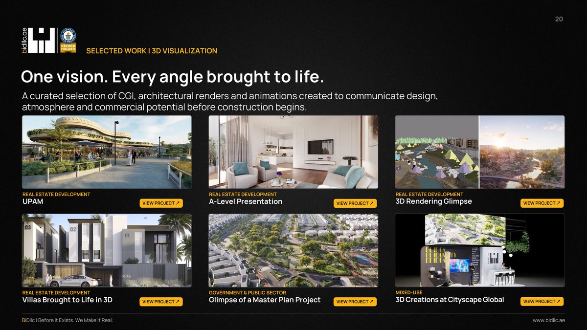 BIDllc Company Profile — page 20: One vision. Every angle brought to life. SELECTED WORK | 3D VISUALIZATION REAL ESTATE DEVELOPMENT A-Level